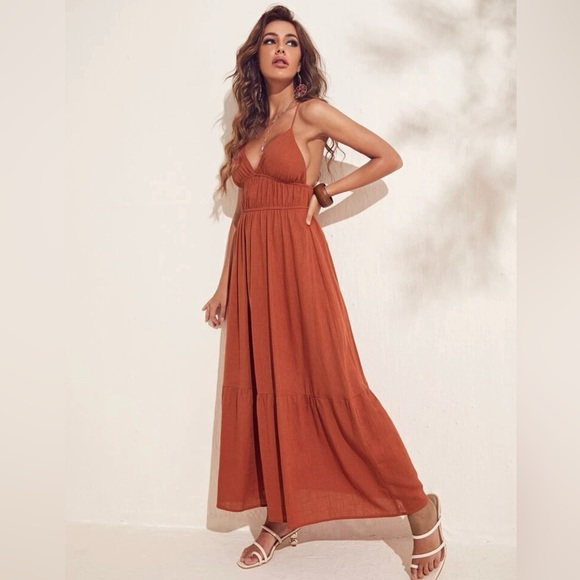 Shein VCAY Criss cross backless ruffle hem cami dress. Size M - Picture 1 of 5